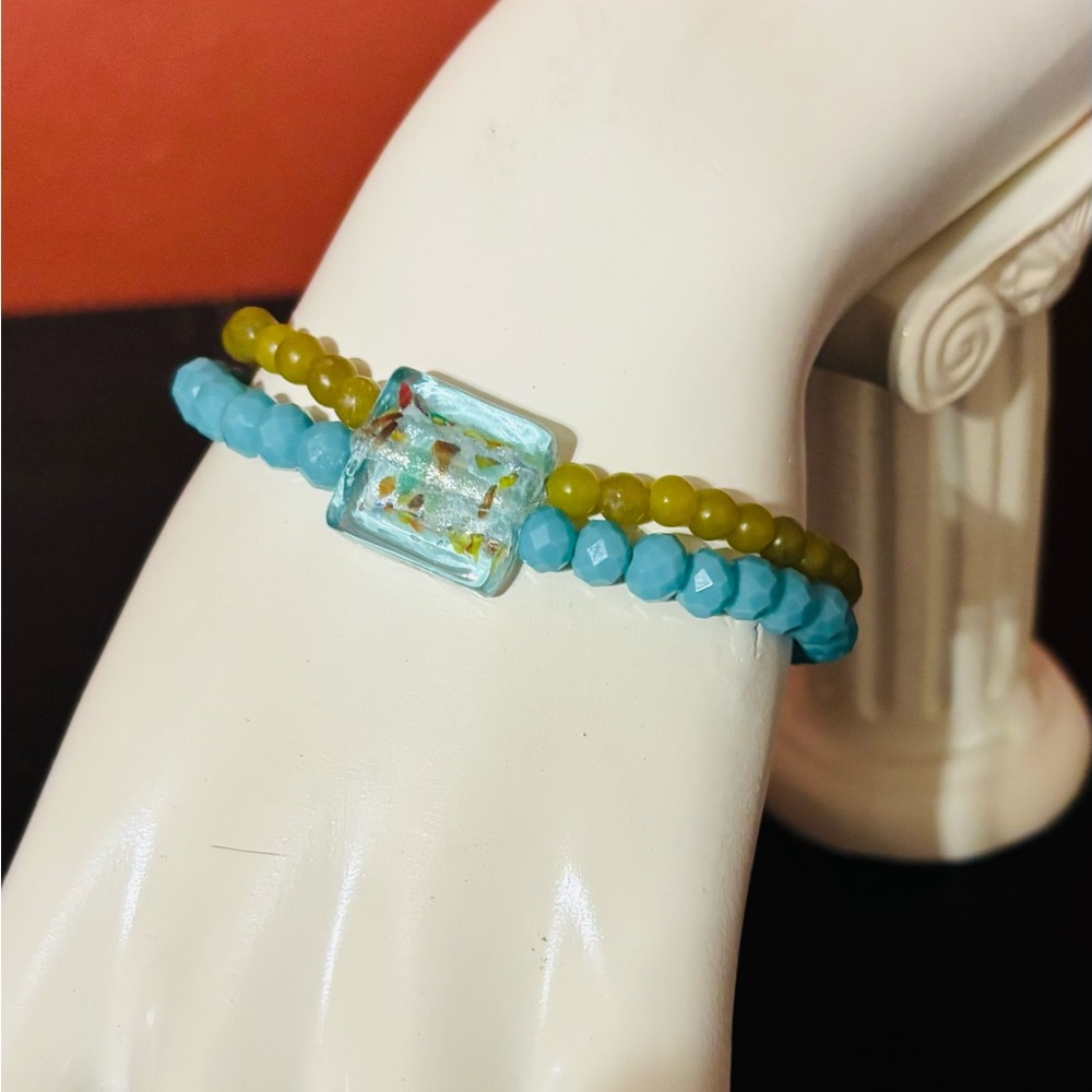 Elegant Beaded Bracelet with Blue and Green Accents